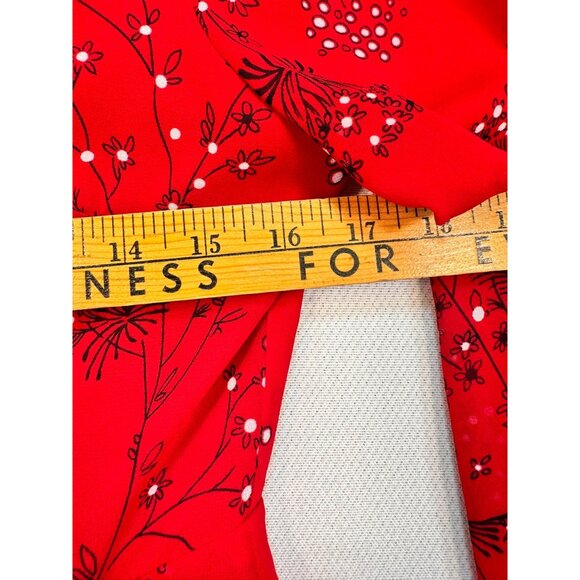 Madewell Womens Short Wrap Dress Size 6 Red Floral Sheer Sleeves - Picture 6 of 10